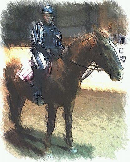 On horseback...