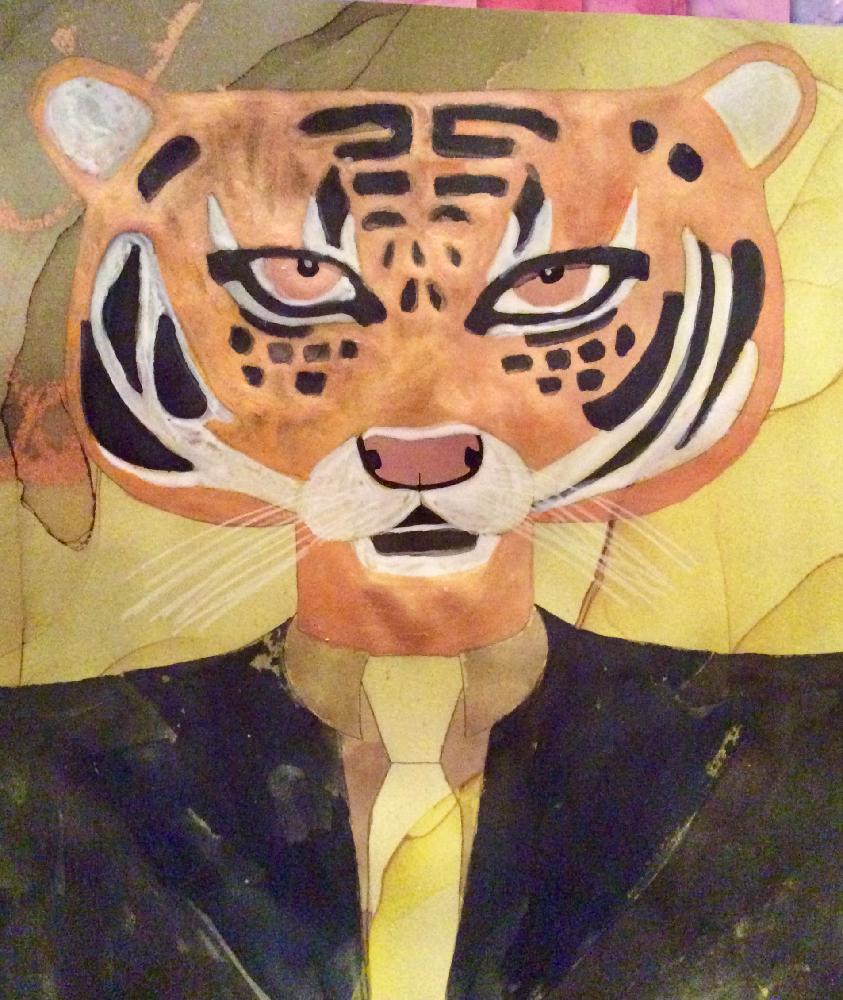 Tiger i akvarell målat på mönstrat papper